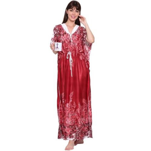 Women's Cotton Kaftan Nighty/ Night Gown Satin Printed 100 POLYESTER
