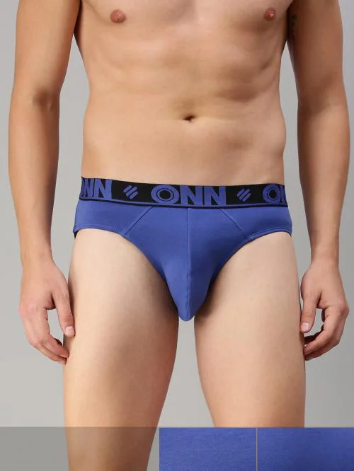 ONN Men Pack Of 3 Ink Blue Pure Cotton Basic Briefs