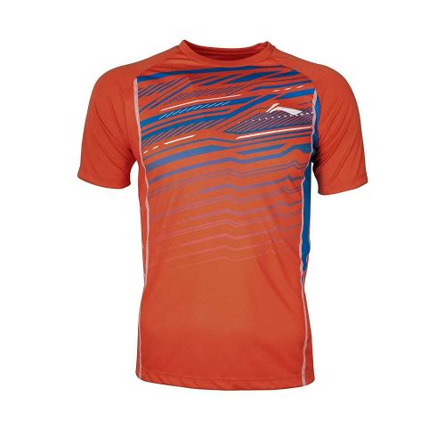 Li-Ning Unisex Neon Orange Abstract 100 Percent Polyester Tennis Shirt S