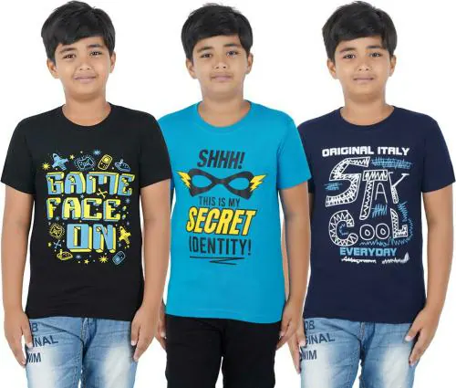 SAN TEE Boys Multicolor Pure Cotton Printed Pack of 3 T-Shirt (14-15 Y)