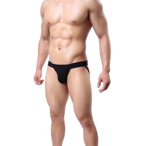 LEADWORT Black Polyester and Spandex Jockstraps Underwear with Cup