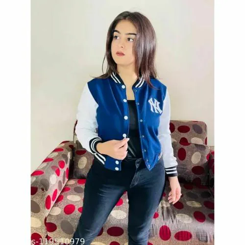 BG WOMEN LATEST BOMBER VARSITY JACKET SUPER STYLISH NAVY L