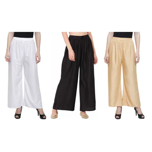 Ethnic Girls Free Size Rayon Palazzo Pants Combo(3 Palazzos-White, Black, Beige)