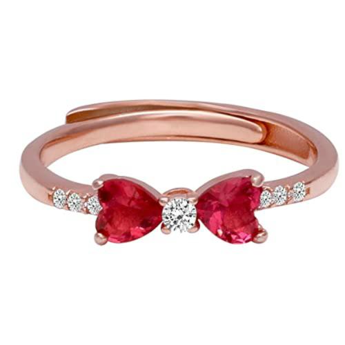 Giva Sterling Silver Adjustable Rose Gold Cherry Bow Heart Ring