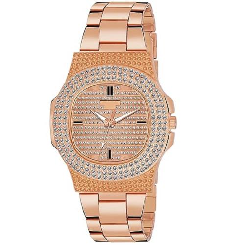 ILOZ Luxury new Square Round Rose Gold steel chain belt Men's Diamond Studded Quartz Analog watch for boy