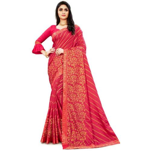 Joshwa Women Red Embellished Silk Blend Leheria Saree