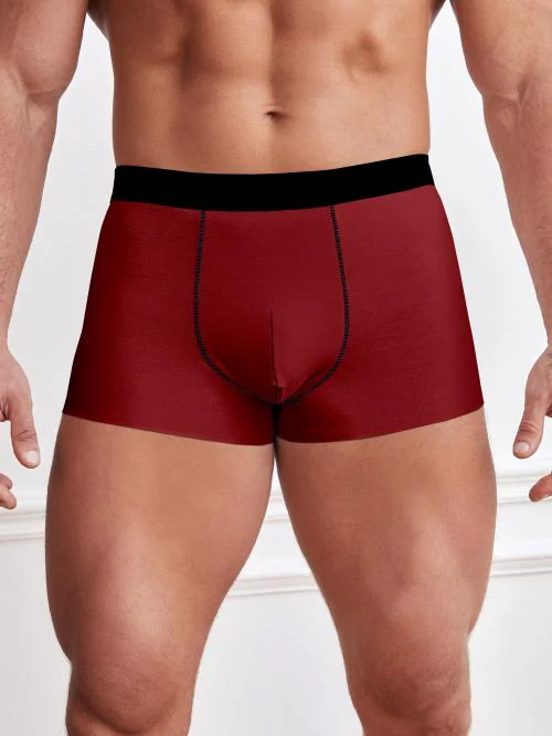 SHK Men’s Ultra Soft Ice Silk Men's Underwear Lycra Material Short | Men's Plain Brief Boxer(Pack Of 1)-MAROON-XL