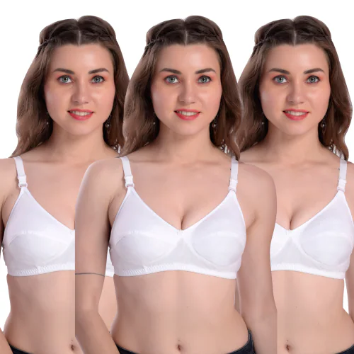RaCos Soft White Cotton Non Padded Wirefree Full Coverage Bra For Women and Girls Combo Pack of 3
