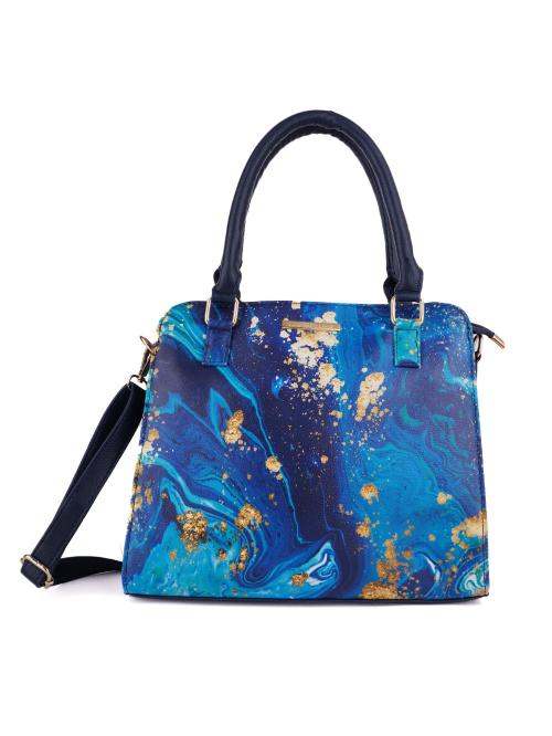 Lapis O Lupo Women Blue Top Handle Satchel Purse With Sling (Llhb0098Bl)