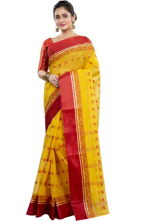 Buy DipDiya Women Pure Cotton Sukla Velvet Designing Bengali Woven Tant