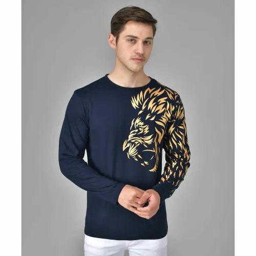 Stylogue Full Sleeves Printed T-shirt For Men - Navy lion printed-L