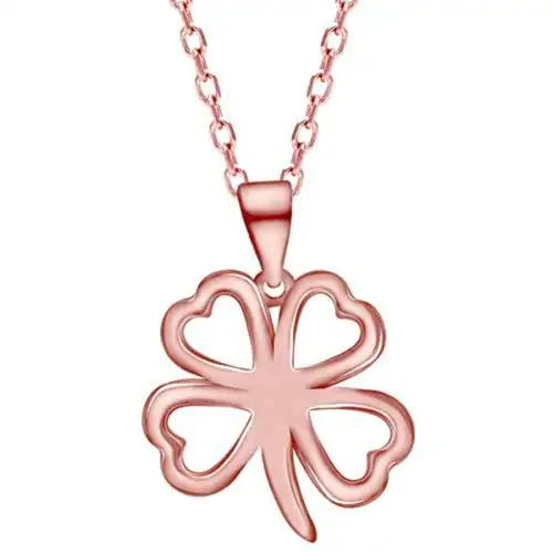 Giva Sterling Silver Rose Gold Clover Pendant With Link Chain For Women