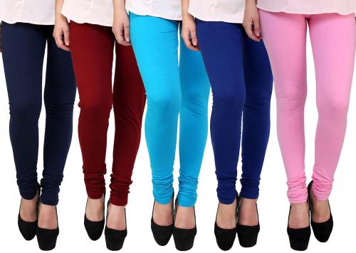 Famaya Girls Multicolor Solid Cotton Leggings 12-13 Years (Pack Of 5)