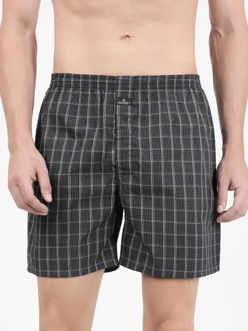 Jockey Style 1222 Men's Super Combed Mercerized Cotton Woven Checkered Boxer Shorts with Back Pocket - Assorted Checks