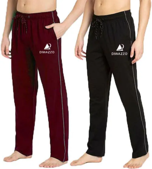Diwazzo Pack of 2 Men Solid, Printed Black, Maroon Track Pants