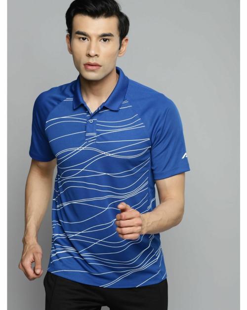 Alcis Men Blue Polo Collar Slim Fit Training or Gym T-shirt
