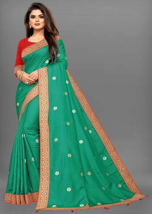 VBHP FASHION Women's Embroidery Work Rangoli Silk Saree With Unstiched Blouse Piece - green