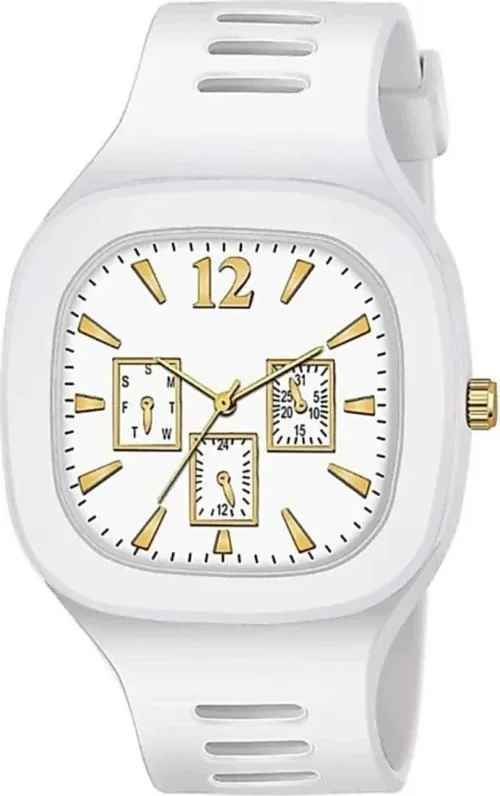Qaliba Analog White Dial White Strap Watch For Boys And Girls