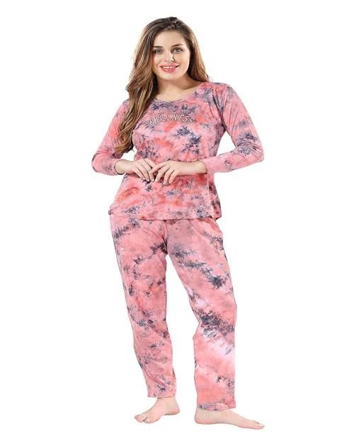 NIGHTVIEW Women's Cotton Tie-Dye Night Suit Set Night Dress,Lounge Wear,Full Pair Set for Women (Orange)