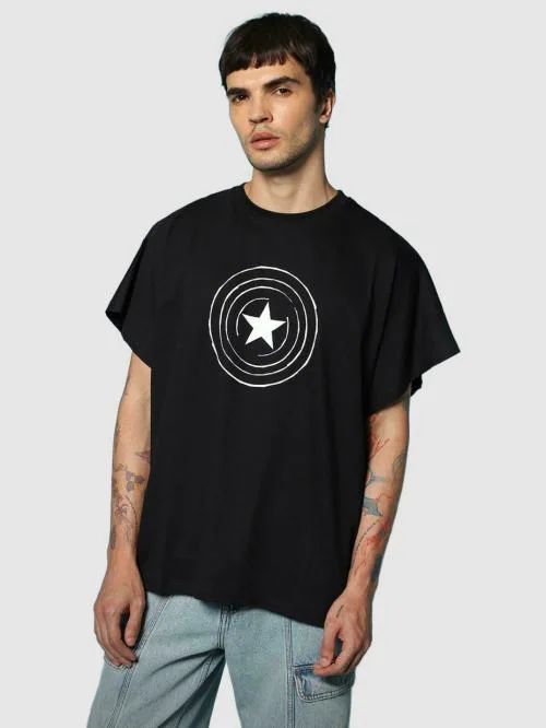 Official Marvel Merchandise Bewakoof Men's Graphic Black Sleeveless Round Neck Loose Fit Vest