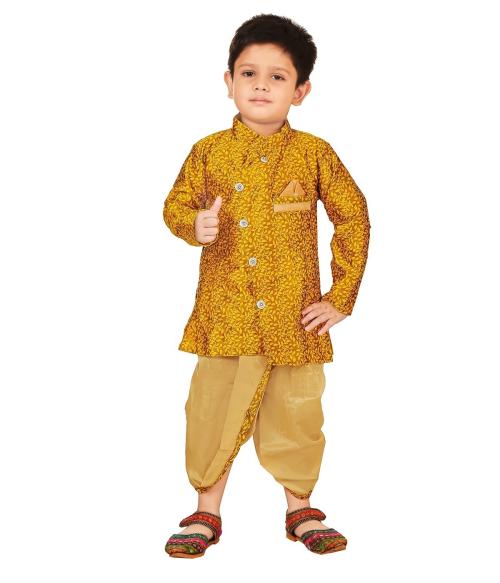 CELEBRITY CLUBBoysYellowDupionPrintedSinglePatti Sherwani