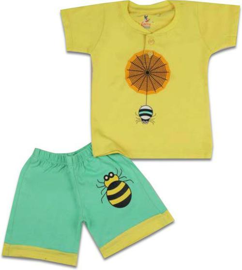 RCK ROCKERS Infants Yellow Printed Cotton Blend T-Shirt & Shorts Sets (12-18M)