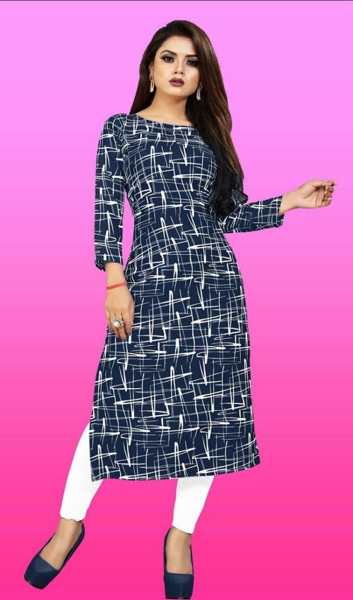 Rangrasiya Corporation Women Dark Blue Printed Cotton Blend Kurta