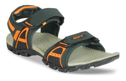 Sparx Men SS-492 Forest Green Fluorescent Orange Floater Sandals
