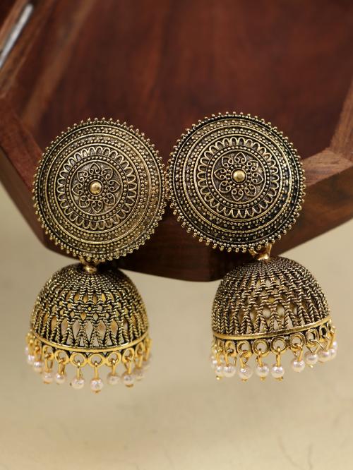 Buy CRUNCHY FASHION Oxidized Gold-plated Round Shape Earrings Alloy ...