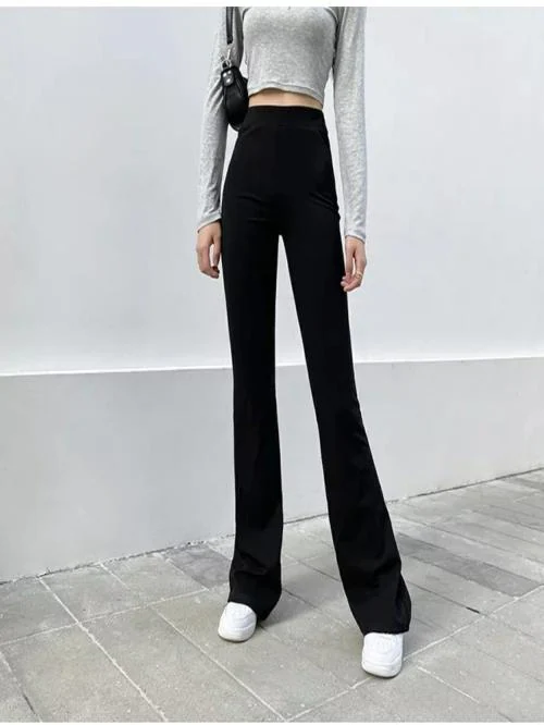 Broadstar Women Black Bootcut Flared Viscose Rayon Formal Trouser