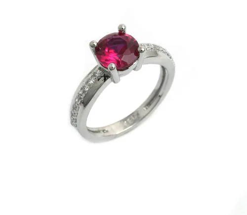 Sunbera 925 Sterling Silver ring for women with dark pink stone AD diamond