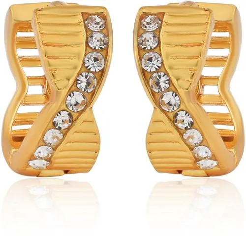 ADMIER Gold Plated Brass cutwork cz studded fashion Hoop Bali Earrrings For Girl Women.
