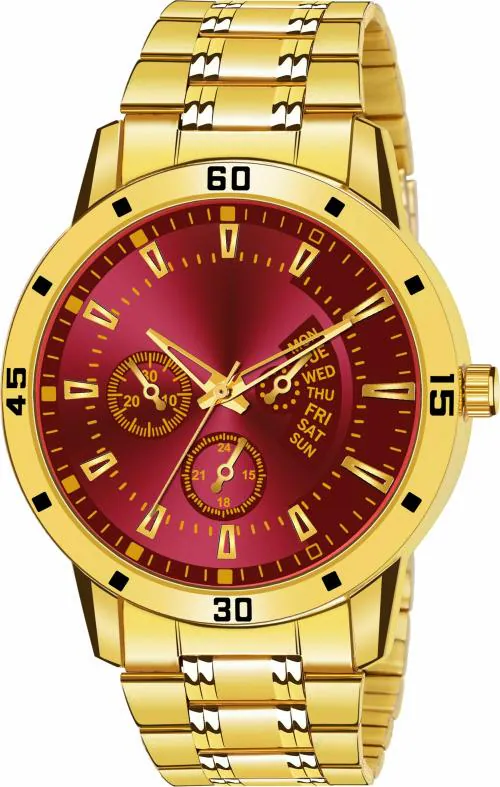 TRUE COLORS Analog Red Dial Gold Strap Watch For Men