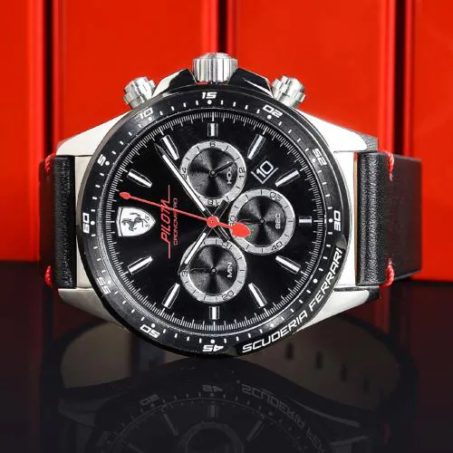SCUDERIA FERRARI PILOTA Chronograph Black Round Dial Men's Watch- 0830389