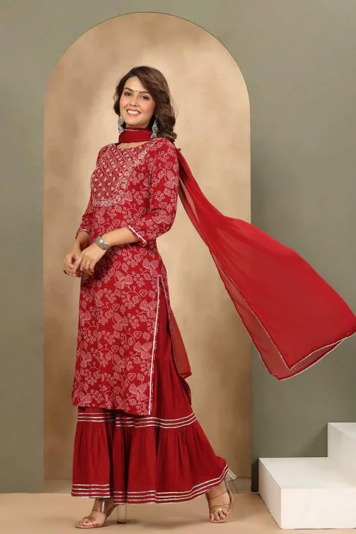 Buy Piroh Womens Floral Jaal Print Rayon Kurta, Cotton Pant