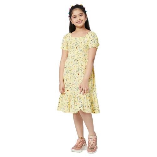 Stylobug Girls Yellow Cotton A-Line Dress (11 Years-12 Years)