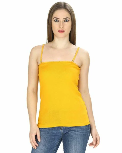 KEX Women's Yellow Adusjustable Cotton Camisole Strap Sphagetti for Women/Girls Top Camisol