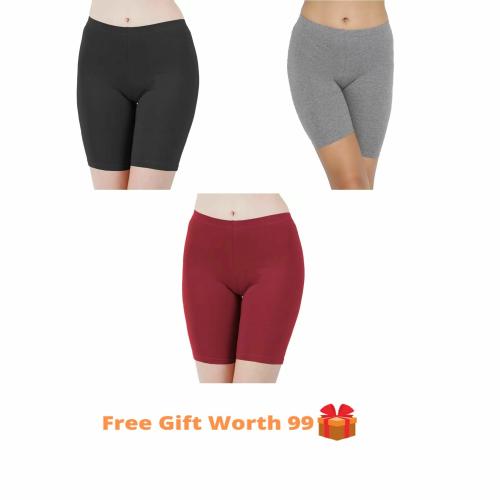 ARLA APPAREL Pack of 3 Spandex Soft Cotton Lycra Cycling Shorts for