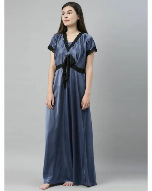BAILEY SELLS Women Grey Satin Blend Nighty - Free Size | Free Size Nighties & Nightgowns | Grey Nighties & Nightgowns | Satin Blend Nighties & Nightgowns | Night wear | Sleep wear