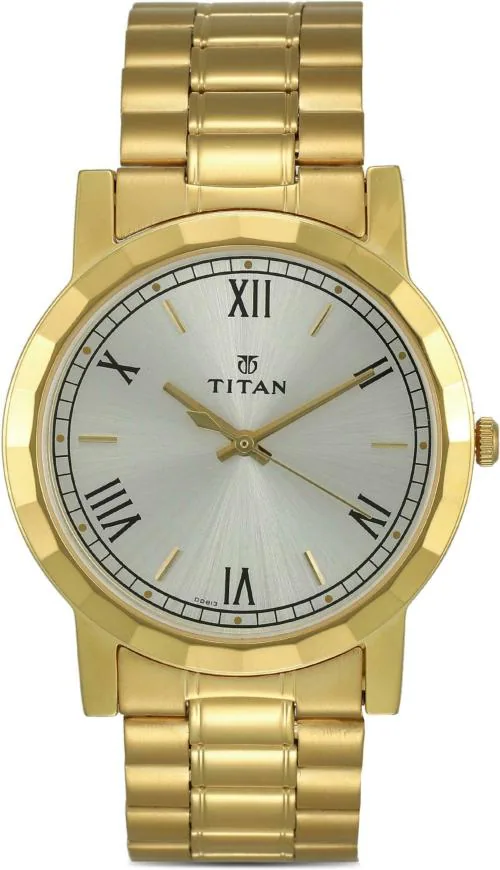 Titan Silver Dial Gold Strap Analog Watch For Men - (1644YM01)