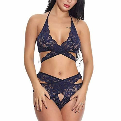 Psychovest Blue Floral Criss Cross Bra And Panty Lingerie Set