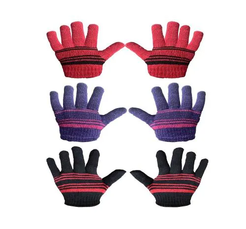 Akido Multicolor Solid Woolen Boy's & Baby Girl's Soft Woolen Winter Warm Kids Hand Gloves 5-10 Year (Pack of 3)