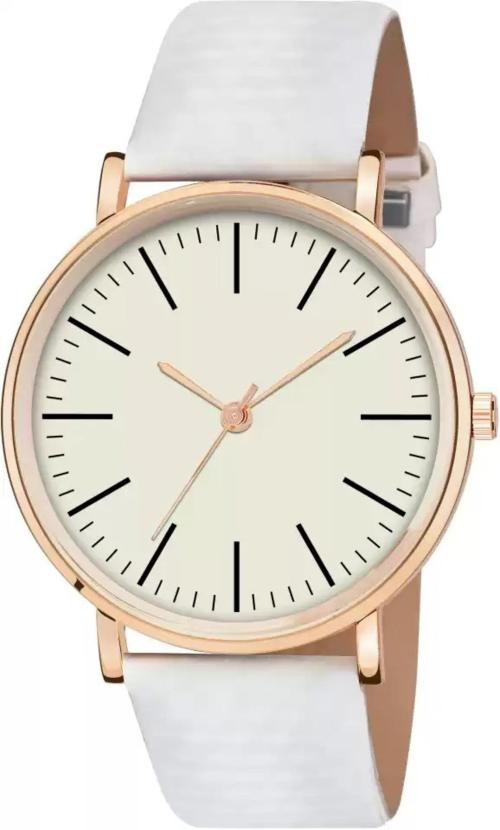 Noman Analog White, Gold Dial White Strap Watch For Women