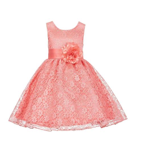 Wish Littlle Girls Coral Polyester Floral Knee Length Dress - 5 Y