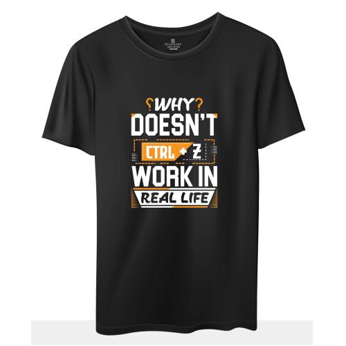 Mens Black Cotton Work In Real Life T Shirt