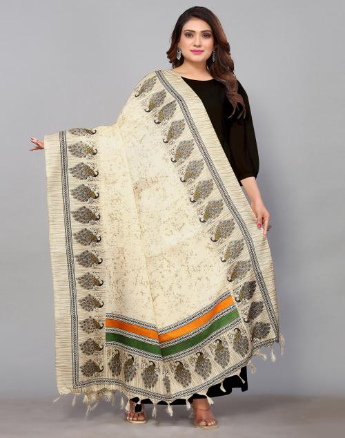 Siril Women's Multicolor & Beige Color Printed Khadi silk Dupatta