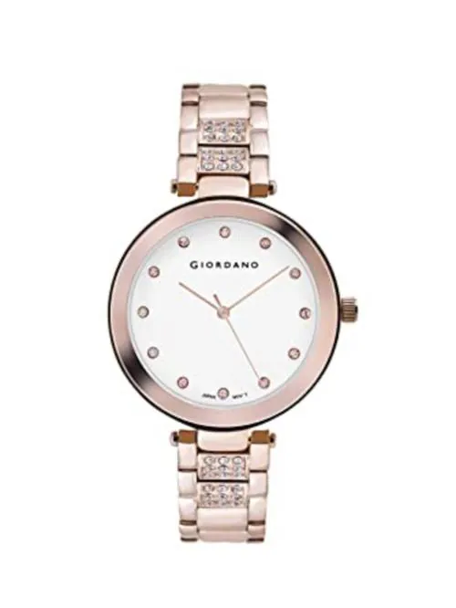 Giordano Analog White Dial Rose Gold Strap Watch For Women