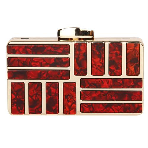 Tooba Handicraft Blood Red Acrylic Women Designer Clutch Bag With Chain Strap