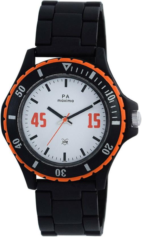 Maxima Analog White Dial Black Strap Watch For Men (56000PPGN)