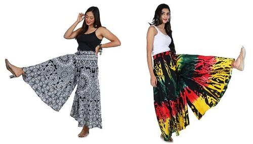 SHREE VITTHAL Women Black, White Printed Cotton Palazzo